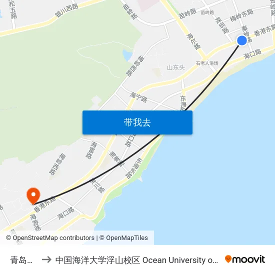 青岛大剧院 to 中国海洋大学浮山校区 Ocean University of China (Fushan Campus) map