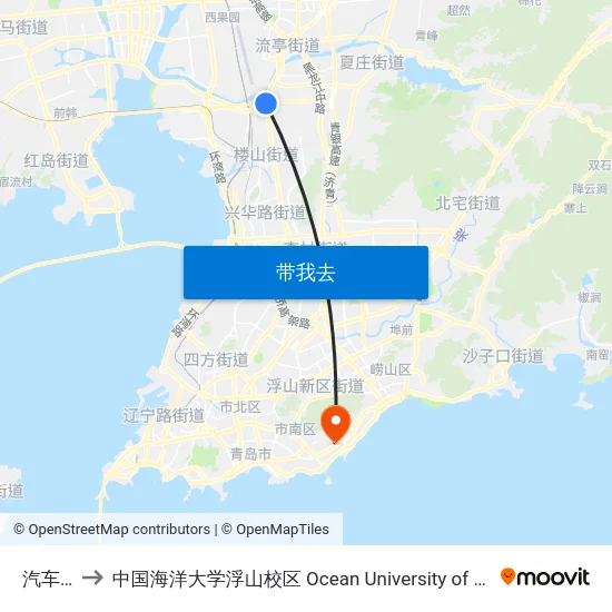 汽车北站 to 中国海洋大学浮山校区 Ocean University of China (Fushan Campus) map