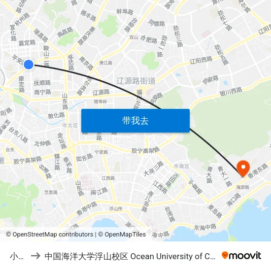 小村庄 to 中国海洋大学浮山校区 Ocean University of China (Fushan Campus) map