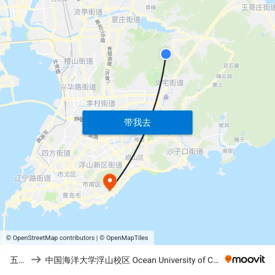 五龙涧 to 中国海洋大学浮山校区 Ocean University of China (Fushan Campus) map