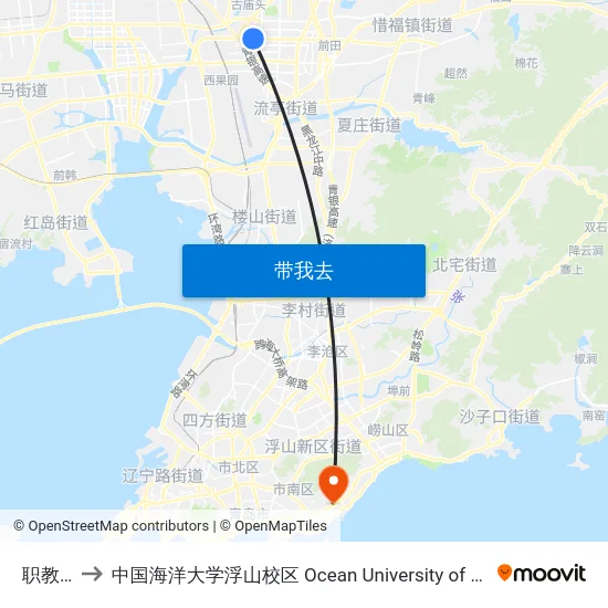 职教中心 to 中国海洋大学浮山校区 Ocean University of China (Fushan Campus) map