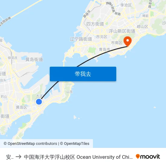 安子 to 中国海洋大学浮山校区 Ocean University of China (Fushan Campus) map