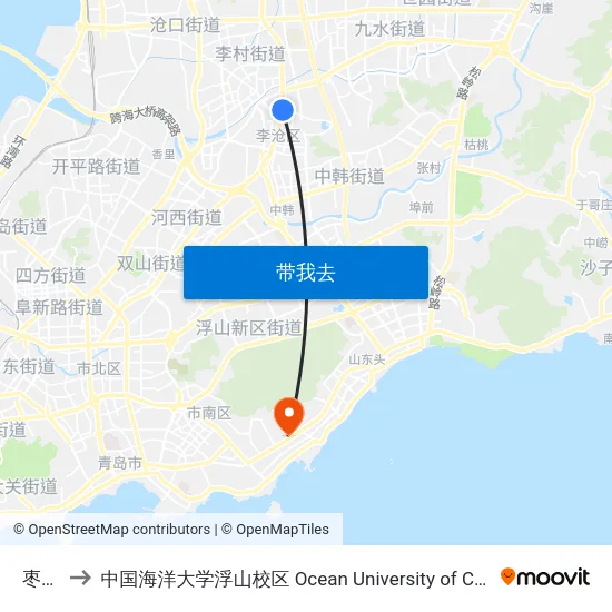 枣山路 to 中国海洋大学浮山校区 Ocean University of China (Fushan Campus) map