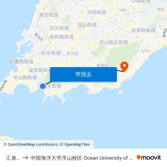 汇泉广场 to 中国海洋大学浮山校区 Ocean University of China (Fushan Campus) map