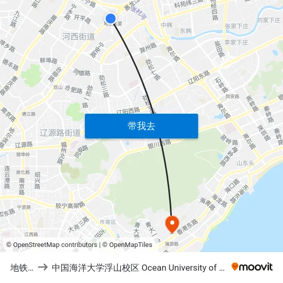 地铁大厦 to 中国海洋大学浮山校区 Ocean University of China (Fushan Campus) map
