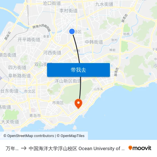 万年泉路 to 中国海洋大学浮山校区 Ocean University of China (Fushan Campus) map