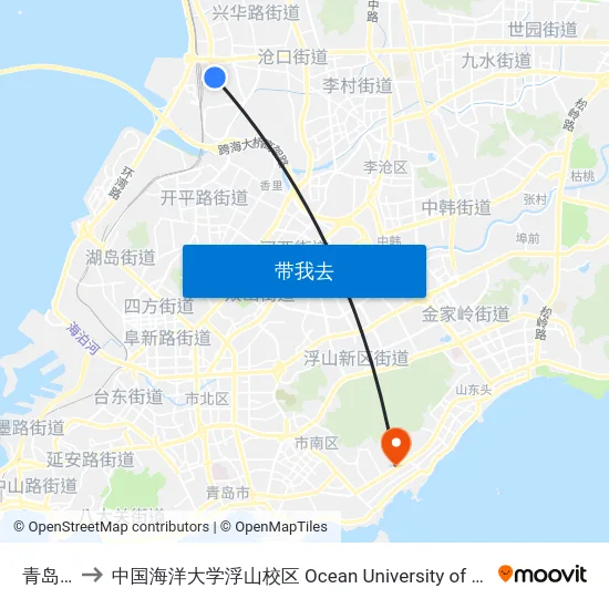 青岛北站 to 中国海洋大学浮山校区 Ocean University of China (Fushan Campus) map