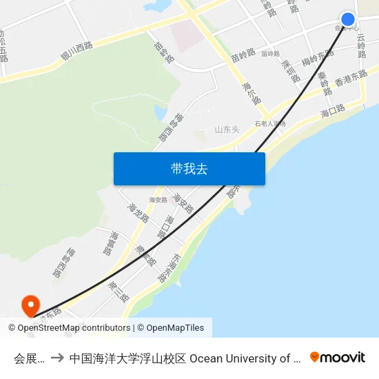会展中心 to 中国海洋大学浮山校区 Ocean University of China (Fushan Campus) map