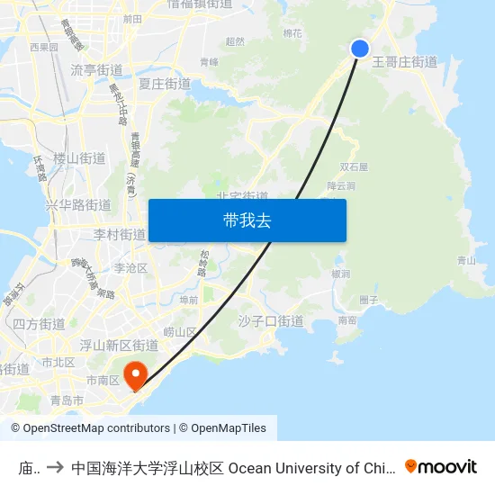 庙石 to 中国海洋大学浮山校区 Ocean University of China (Fushan Campus) map