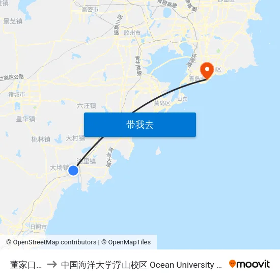董家口火车站 to 中国海洋大学浮山校区 Ocean University of China (Fushan Campus) map