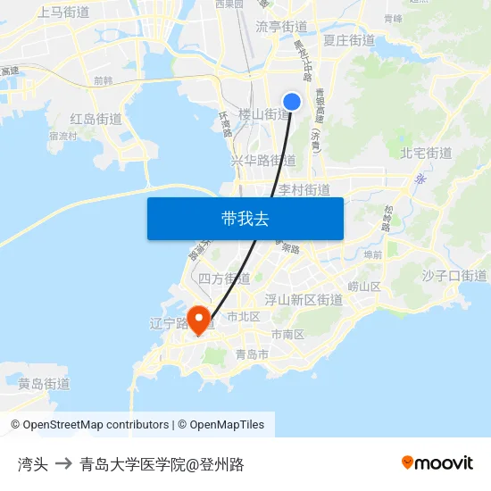 湾头 to 青岛大学医学院@登州路 map