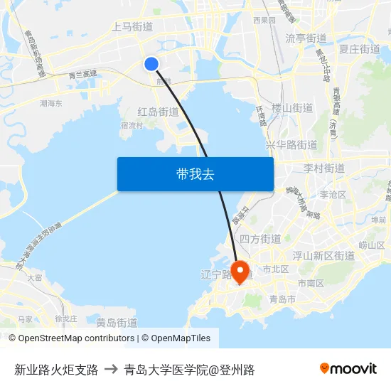 新业路火炬支路 to 青岛大学医学院@登州路 map