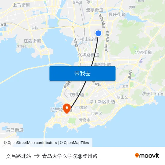 文昌路北站 to 青岛大学医学院@登州路 map
