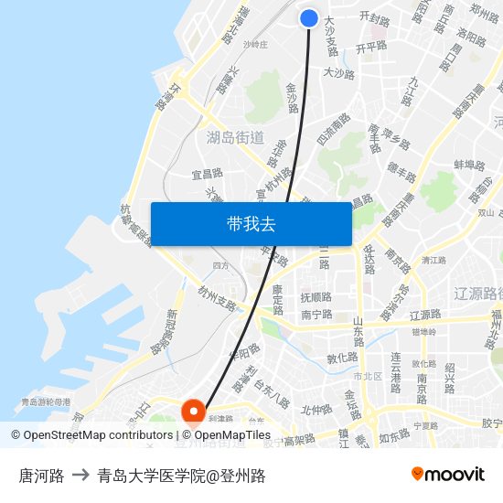 唐河路 to 青岛大学医学院@登州路 map