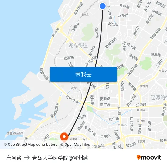 唐河路 to 青岛大学医学院@登州路 map
