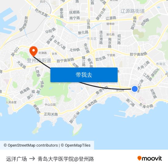 远洋广场 to 青岛大学医学院@登州路 map