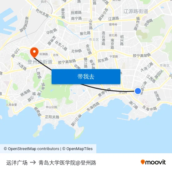 远洋广场 to 青岛大学医学院@登州路 map