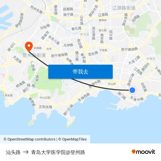 汕头路 to 青岛大学医学院@登州路 map