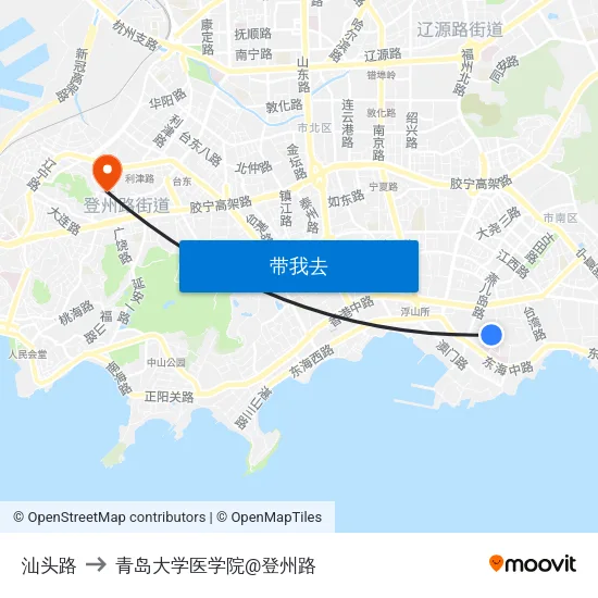 汕头路 to 青岛大学医学院@登州路 map