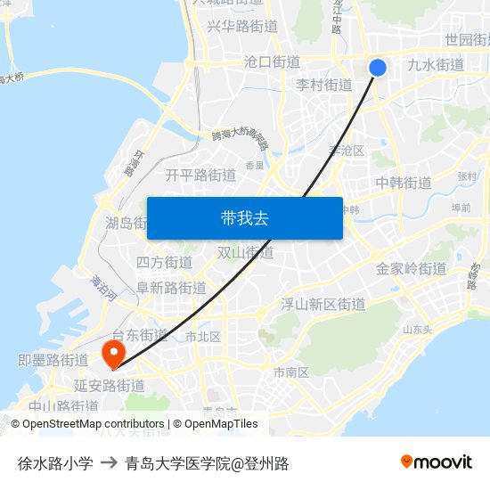 徐水路小学 to 青岛大学医学院@登州路 map