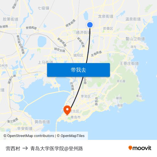 营西村 to 青岛大学医学院@登州路 map