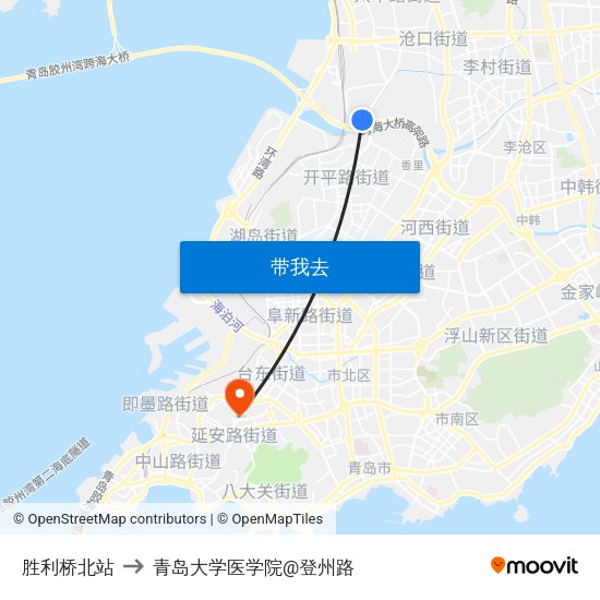 胜利桥北站 to 青岛大学医学院@登州路 map