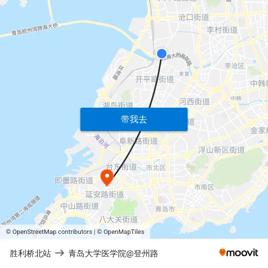 胜利桥北站 to 青岛大学医学院@登州路 map