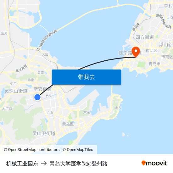 机械工业园东 to 青岛大学医学院@登州路 map