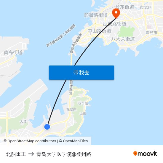 北船重工 to 青岛大学医学院@登州路 map