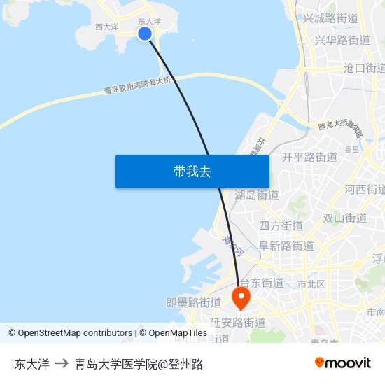 东大洋 to 青岛大学医学院@登州路 map