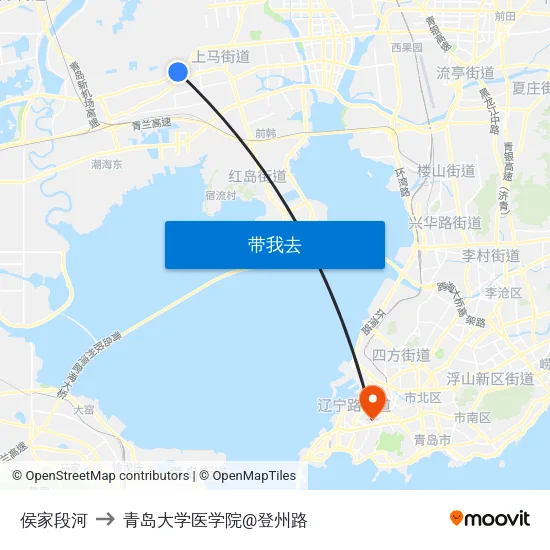 侯家段河 to 青岛大学医学院@登州路 map