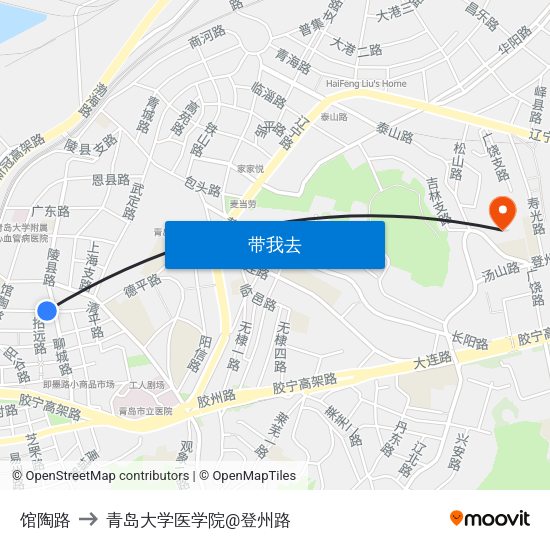 馆陶路 to 青岛大学医学院@登州路 map