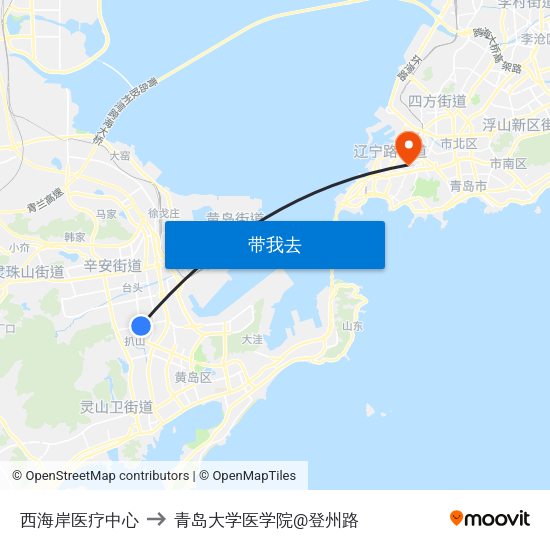 西海岸医疗中心 to 青岛大学医学院@登州路 map