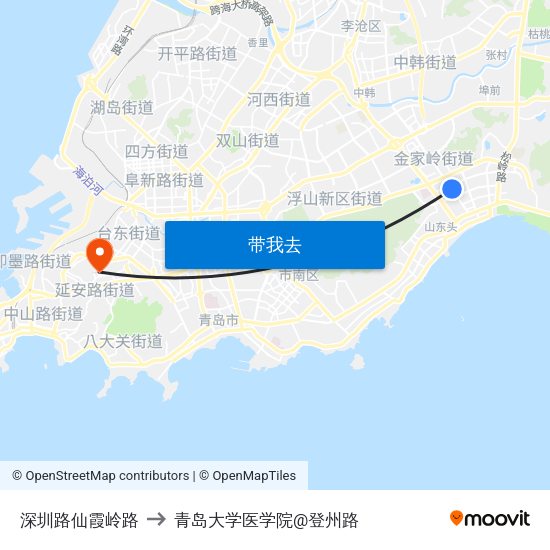 深圳路仙霞岭路 to 青岛大学医学院@登州路 map