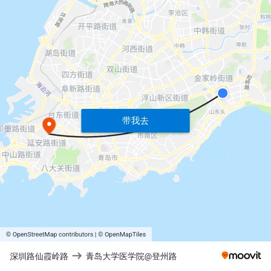 深圳路仙霞岭路 to 青岛大学医学院@登州路 map
