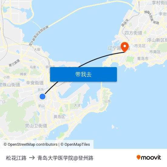 松花江路 to 青岛大学医学院@登州路 map