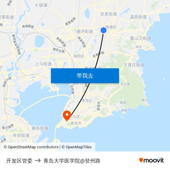 开发区管委 to 青岛大学医学院@登州路 map
