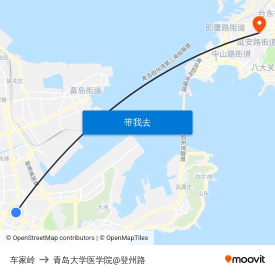 车家岭 to 青岛大学医学院@登州路 map