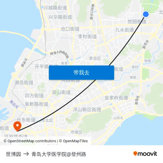 世博园 to 青岛大学医学院@登州路 map