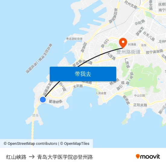 红山峡路 to 青岛大学医学院@登州路 map