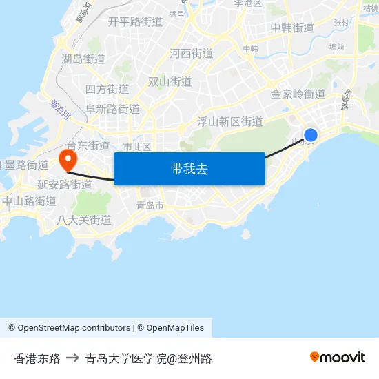 香港东路 to 青岛大学医学院@登州路 map