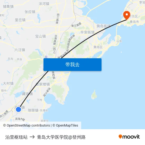 泊里枢纽站 to 青岛大学医学院@登州路 map