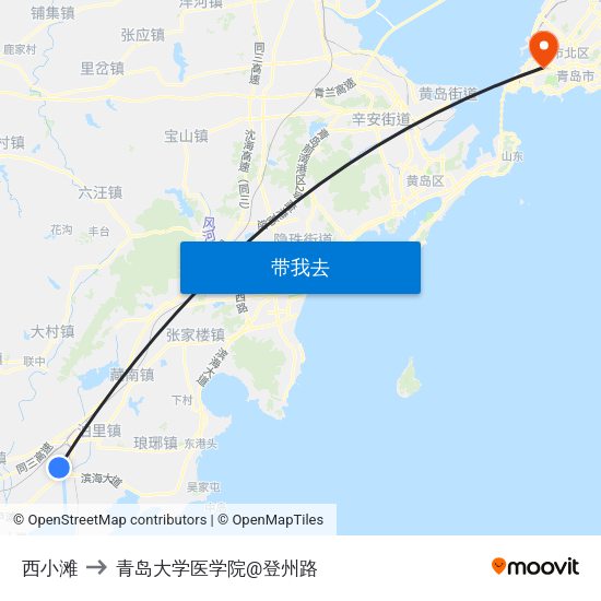 西小滩 to 青岛大学医学院@登州路 map