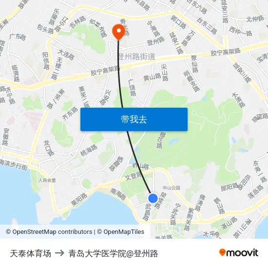 天泰体育场 to 青岛大学医学院@登州路 map