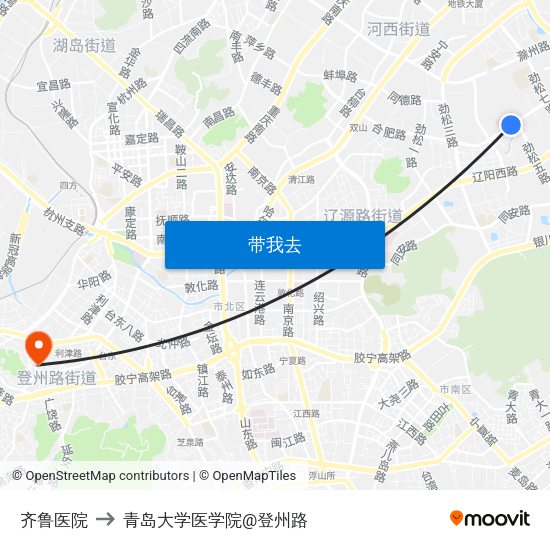 齐鲁医院 to 青岛大学医学院@登州路 map
