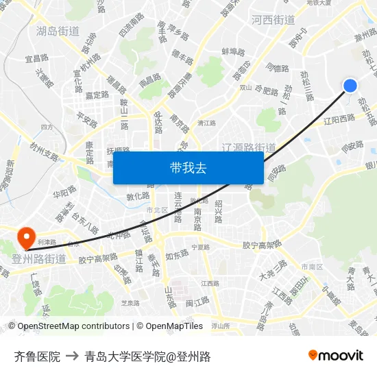 齐鲁医院 to 青岛大学医学院@登州路 map