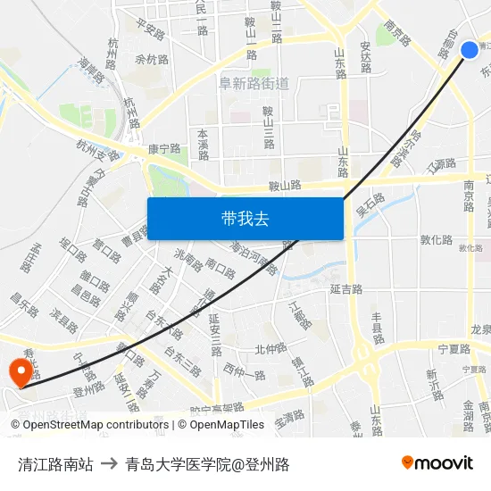 清江路南站 to 青岛大学医学院@登州路 map