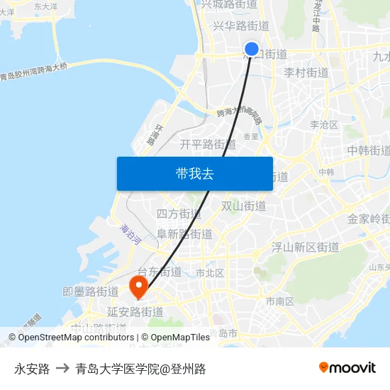 永安路 to 青岛大学医学院@登州路 map
