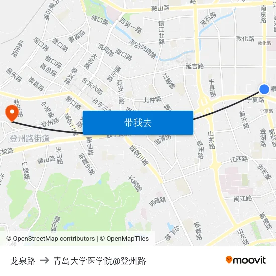 龙泉路 to 青岛大学医学院@登州路 map