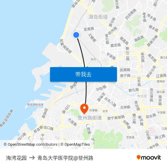 海湾花园 to 青岛大学医学院@登州路 map